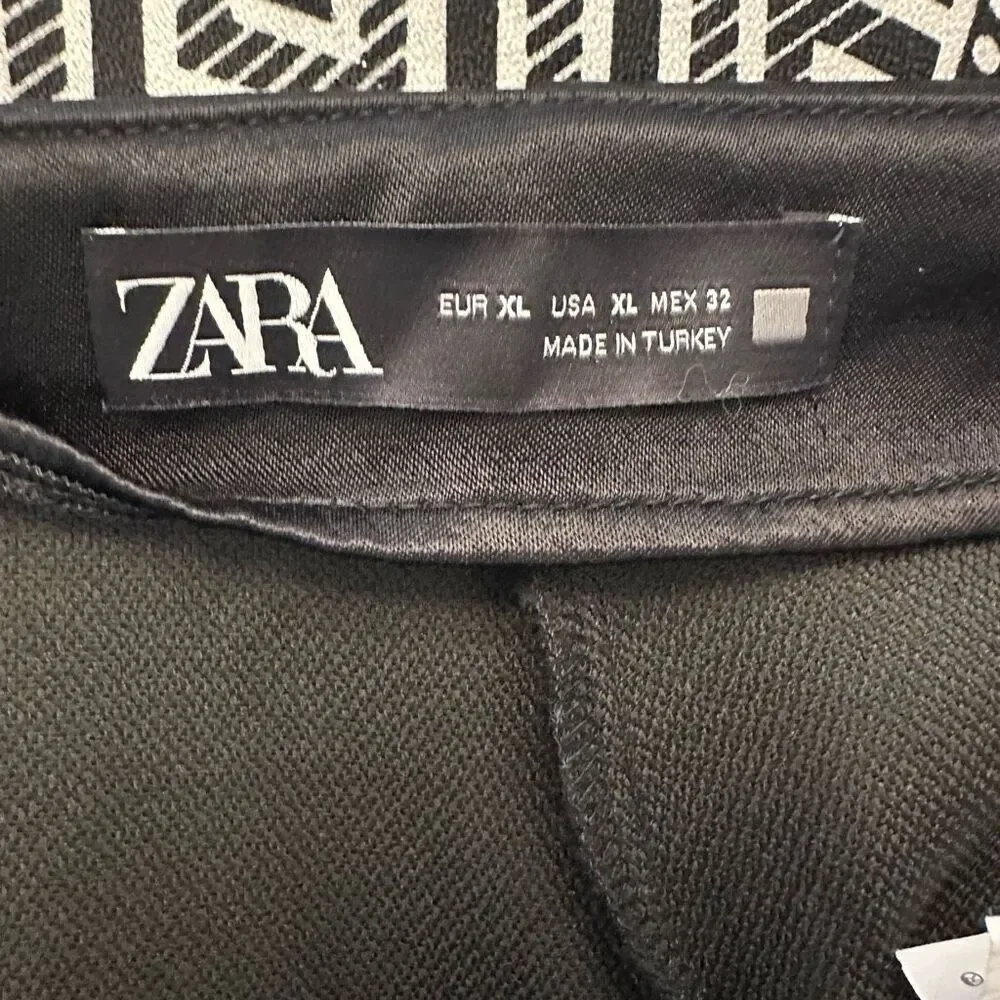 Zara Satin Effect Slit Front High Waisted Side Zip Black Mini Skort Size XL